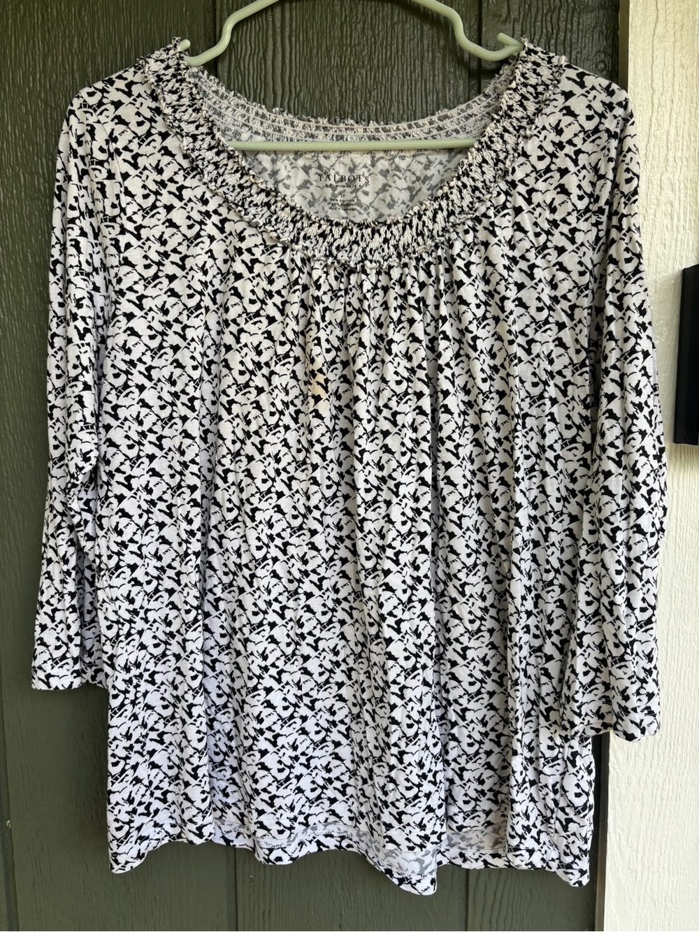 Talbots Smocked Neck 3/4 Sleeve Knit Top